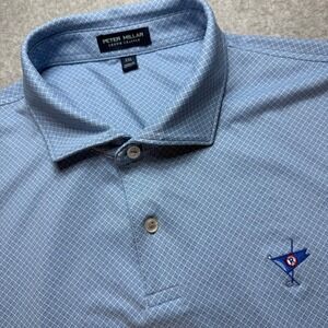 Peter Millar Crown Crafted Polo Shirt Mens XXL Blue Geometric Golf Crest Logo